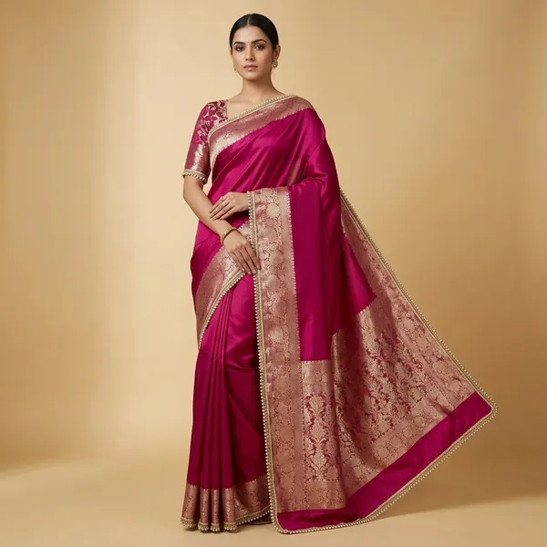 Tissue_Saundari_Vastra_Kaat_Baan_Saree_Mahrani_Collection_Razeberry_With_Moti_Lace_Attached