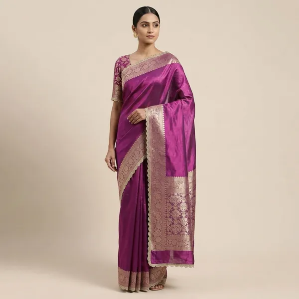 Tissue_Saundari_Vastra_Kaat_Baan_Saree_Mahrani_Collection_Baigun_With_Wavy_Lace_Attached