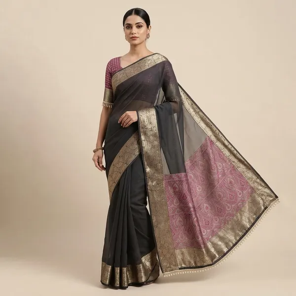 Exclusive_Pashmina_Tissue_Kaat_Baand_Banarasi_Saree_In_Black_With_Moti_Lace_Attached