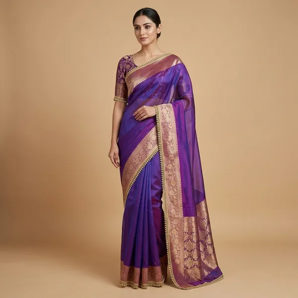 Tissue_Saundari_Vastra_Kaat_Baan_Saree_Mahrani_Collection_Baigan_With_Moti_Lace_Attached