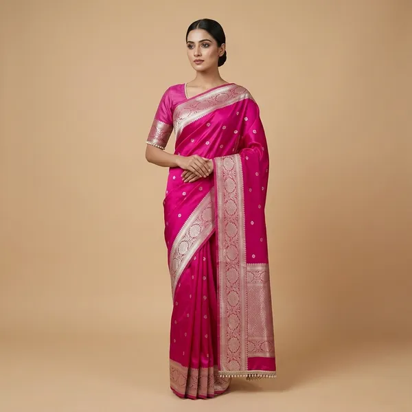 Tissue_Mohmaya_Maharani_Razeberry_Tissue_Silk_Saree_Meena_Booty_All_Over_With_Moti_Lace_Attached