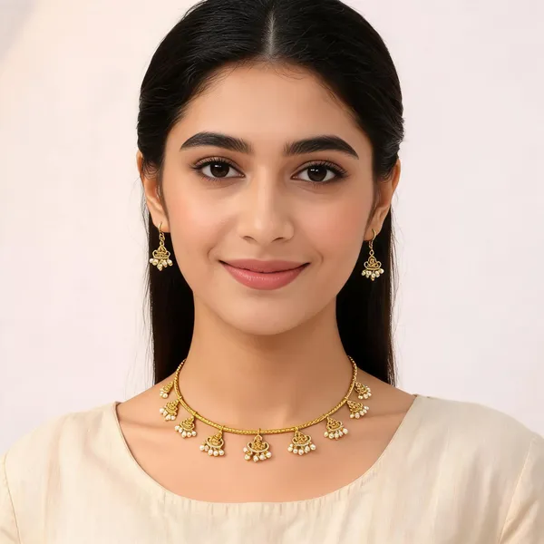 Gold_Tone_Pearl_Accent_Temple_Necklace_Set_For_Women