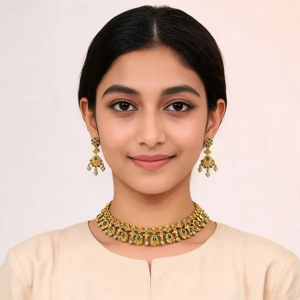 Gold_Tone_Multicolour_Stone_Peacock_Choker_Necklace_Set_For_Women