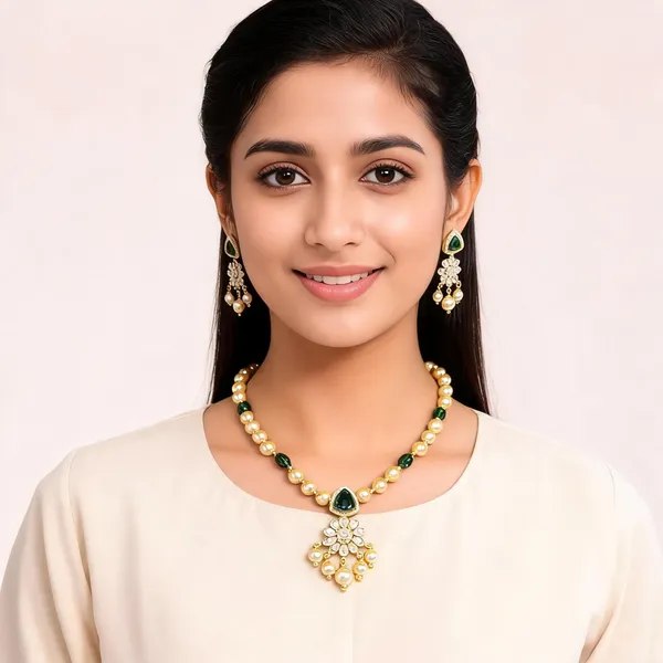 Green_Gold_Tone_Pearl_Beaded_Necklace_Set_For_Women