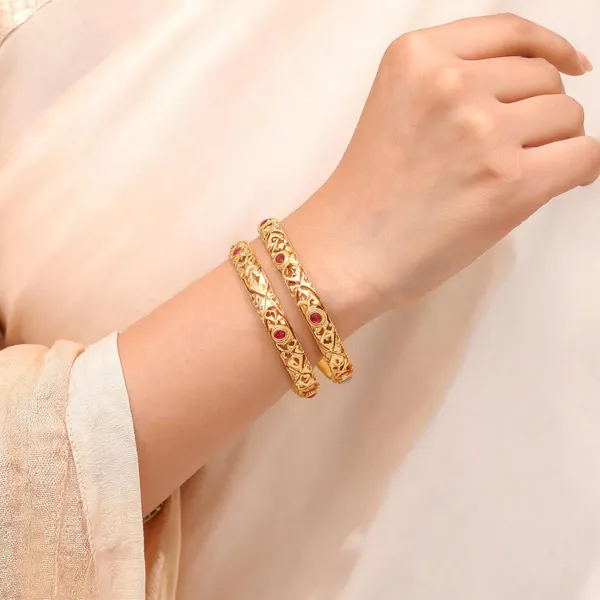 Gold_Tone_Red_Stone_Embellished_Bangles_For_Women