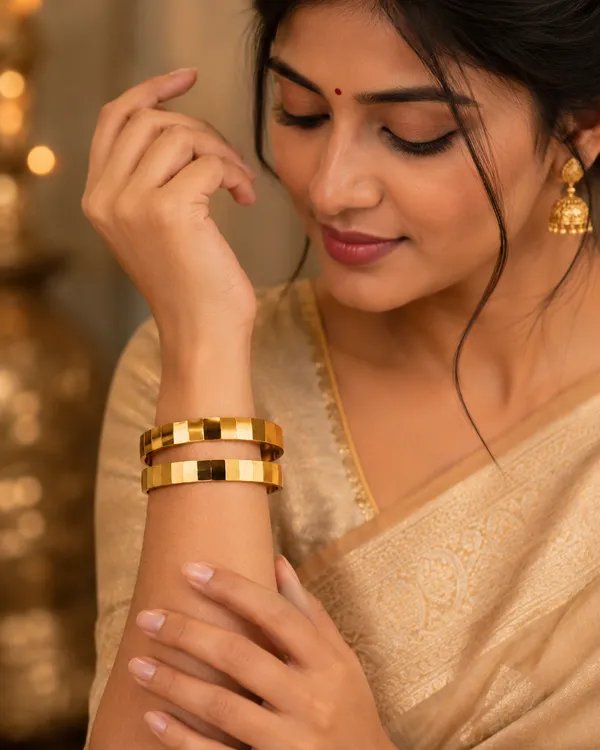 Gold_Tone_Geometric_Segmented_Metal_Bangle_Set_For_Women