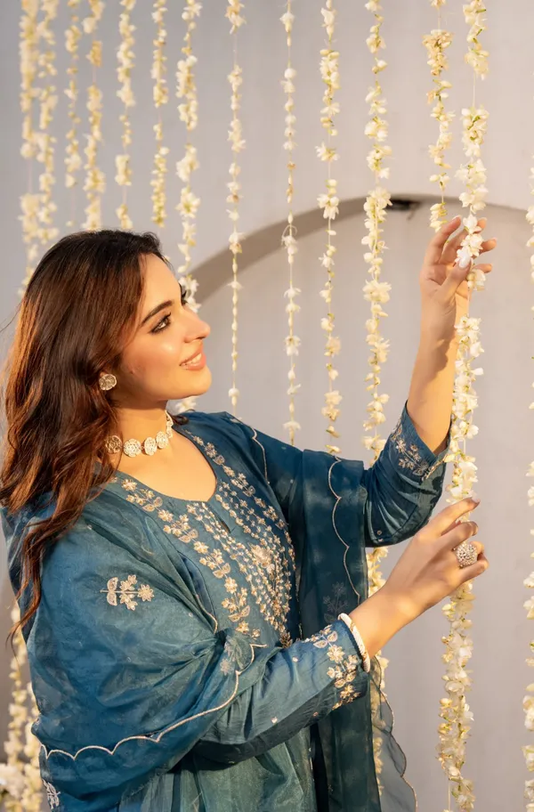 Teal_Chanderi_Silk_Embroidered_Anarkali_Suit_Set_For_Women