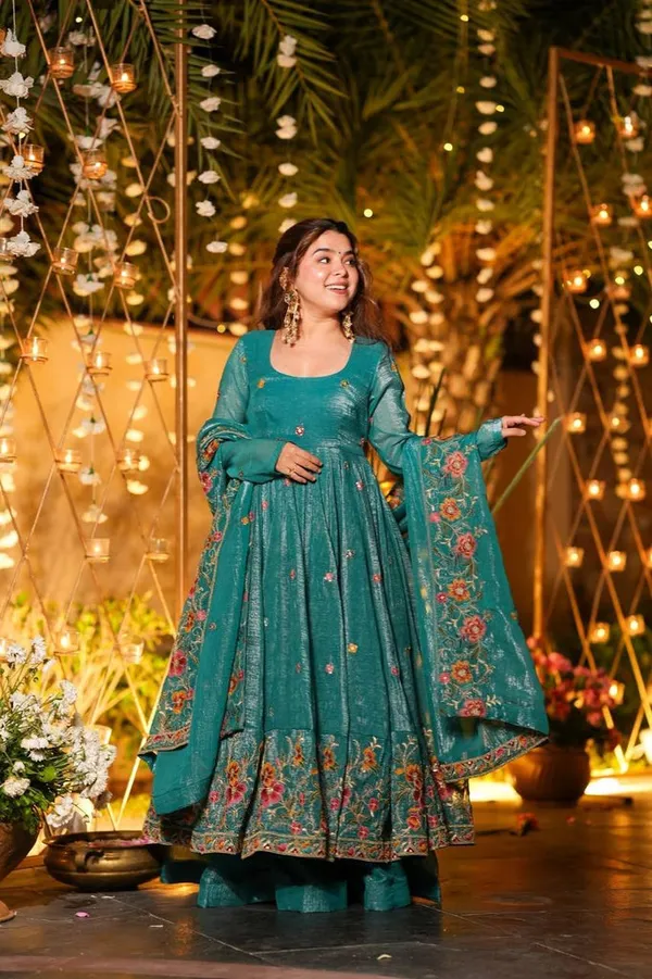 Teal_Crunchy_Silk_Embroidered_Anarkali_Suit_Set_For_Women