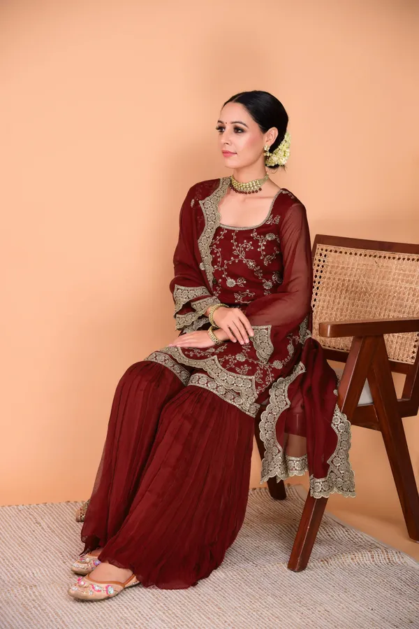 Maroon_Faux_Georgette_Embroidered_Sharara_Suit_Set_For_Women
