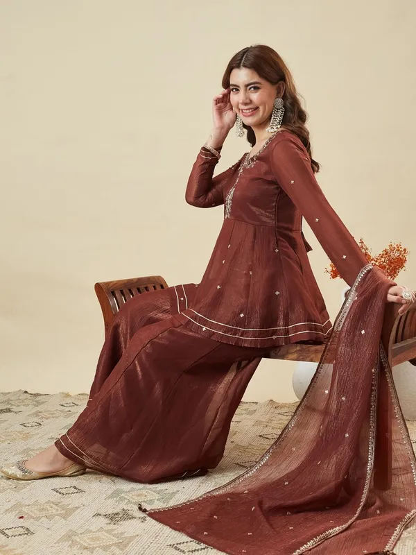 Brown_Fandy_Silk_Embroidered_Anarkali_Sharara_Set_For_Women