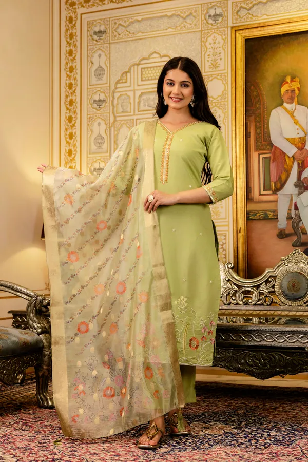 Green_Viscose_Simer_Embroidered_Straight_Kurta_Set_For_Women