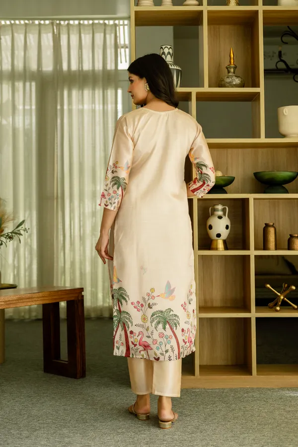 Cream_Viscose_Assam_Silk_Printed_Straight_Kurta_Set_For_Women