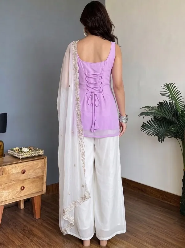 Lilac_Faux_Georgette_Embroidered_Kurta_Set_For_Women