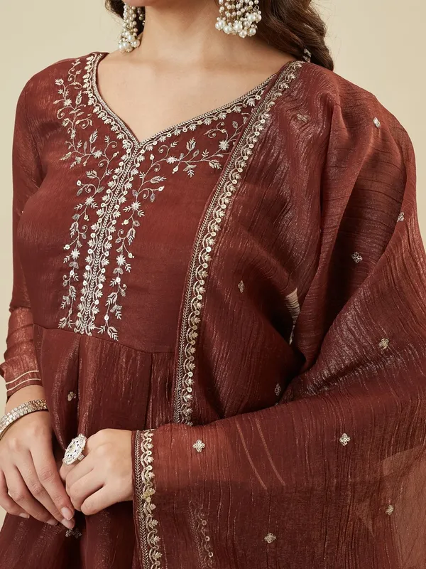 Brown_Fandy_Silk_Embroidered_Anarkali_Sharara_Set_For_Women