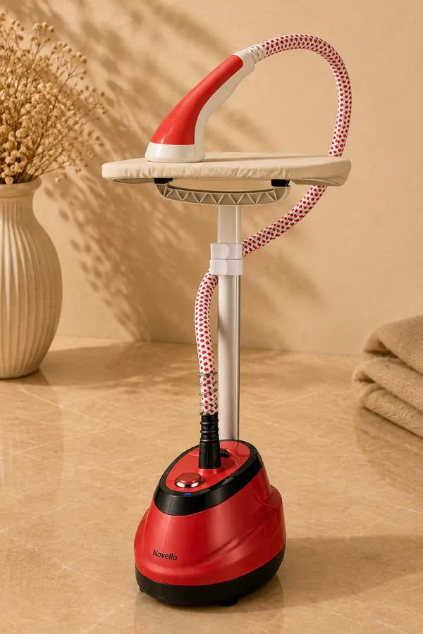 Abs_Plastic_And_Metal_Red_Garment_Steamer_With_Ironing_Board