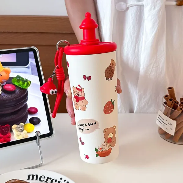 White_Printed_Kids_Water_Bottle_With_Red_Lid_Sipper