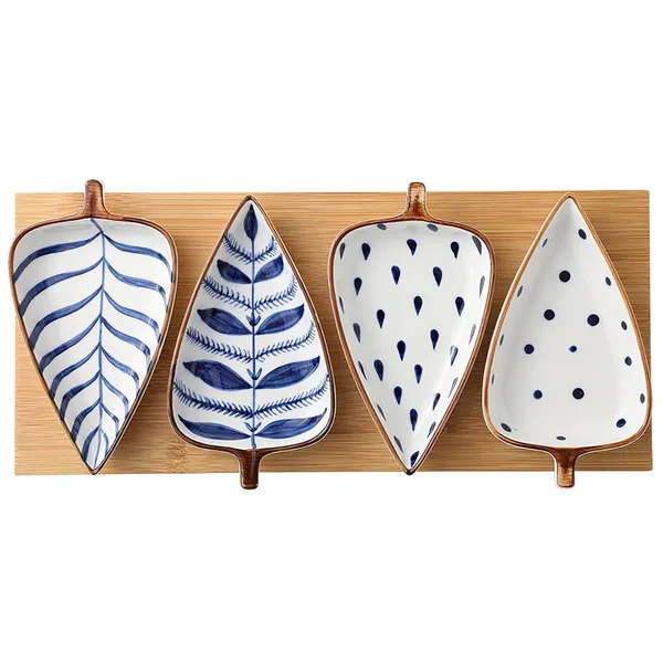 Ceramic_Decorative_Blue_Leaf_Pattern_Wall_Platter_Set