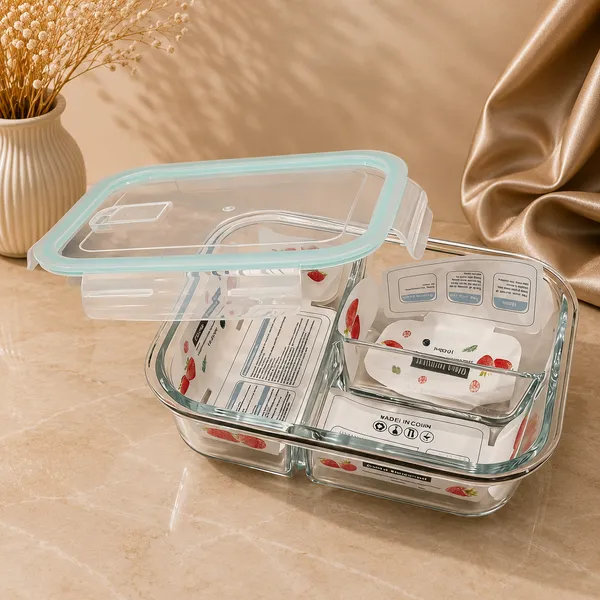 Glass_Rectangular_Plain_Food_Storage_Container_With_Lid_3_partition_and_steam_ejector