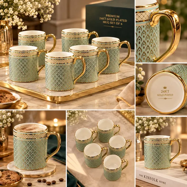 Ceramic_Tea_&_Coffee_Mug_Set_of_6,_Teal_with_Gold_Handle.