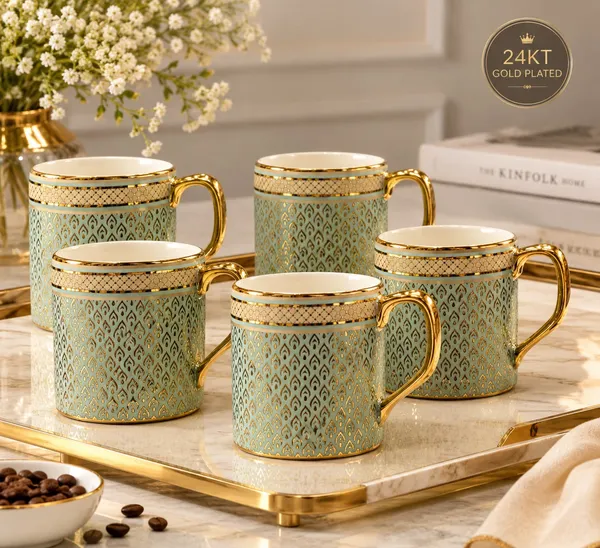 Ceramic_Tea_&_Coffee_Mug_Set_of_6,_Teal_with_Gold_Handle.