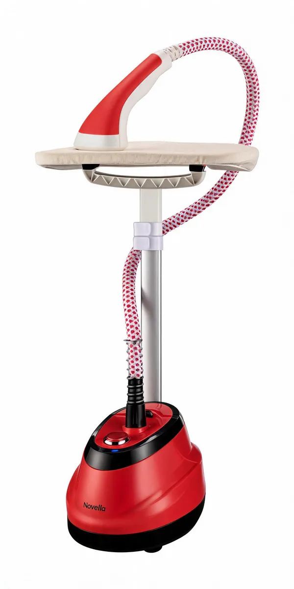Abs_Plastic_And_Metal_Red_Garment_Steamer_With_Ironing_Board