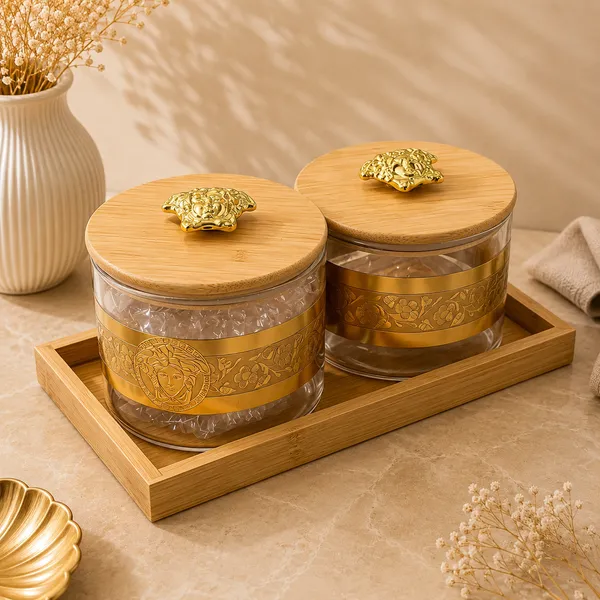 Glass_And_Wood_Ornate_Covered_Dry_Fruit_Jar_Set_Along_With_Golden_Plated_Design_and_Wooden_Lids