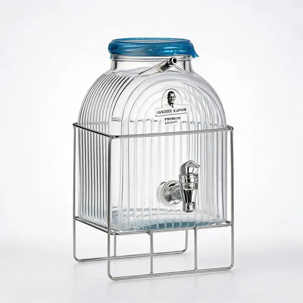 Glass_Metal_Ribbed_Beverage_Dispenser_With_Tap_And_Stand