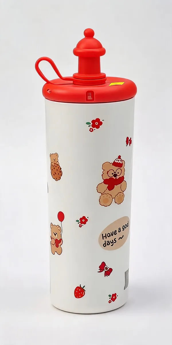 White_Printed_Kids_Water_Bottle_With_Red_Lid