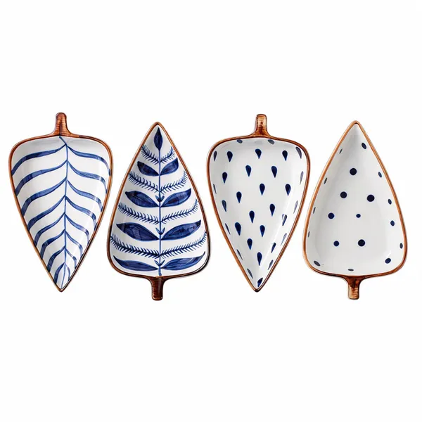 Ceramic_Decorative_Blue_Leaf_Pattern_Wall_Platter_Set