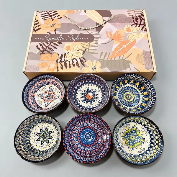 Ceramic_Multicolour_Floral_Pattern_Decorative_Plate_Set