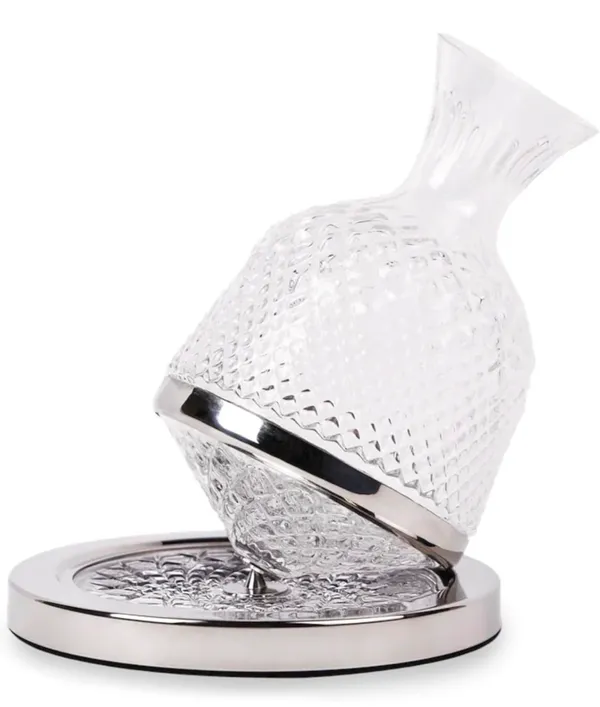 Glass_Modern_Textured_Revolving_Decanter_For_Home_Decor_and_Use_{Silver}
