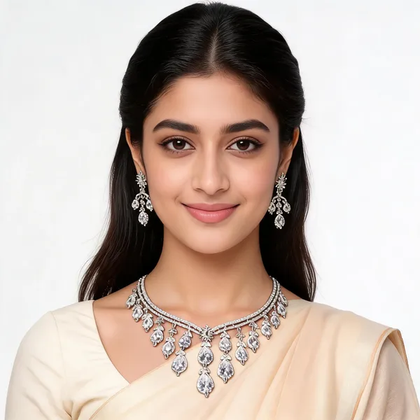 American_Diamond_Stone_Studded_Layered_Necklace_Set_With_Earrings_For_Women