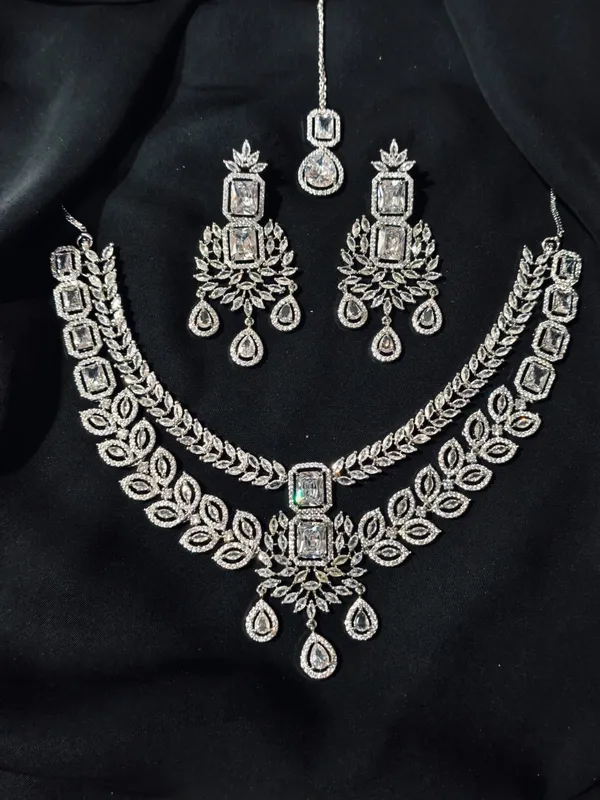 Silver_American_Diamond_Leaf_Motif_Stone_Necklace_Set_With_Earrings_For_Women