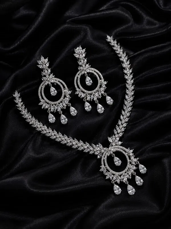 Silver_American_Diamond_Leaf_Stone_Necklace_Set_With_Earrings_For_Women