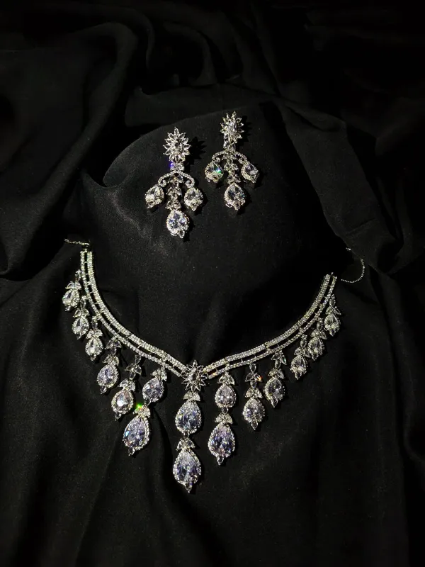 American_Diamond_Stone_Studded_Layered_Necklace_Set_With_Earrings_For_Women