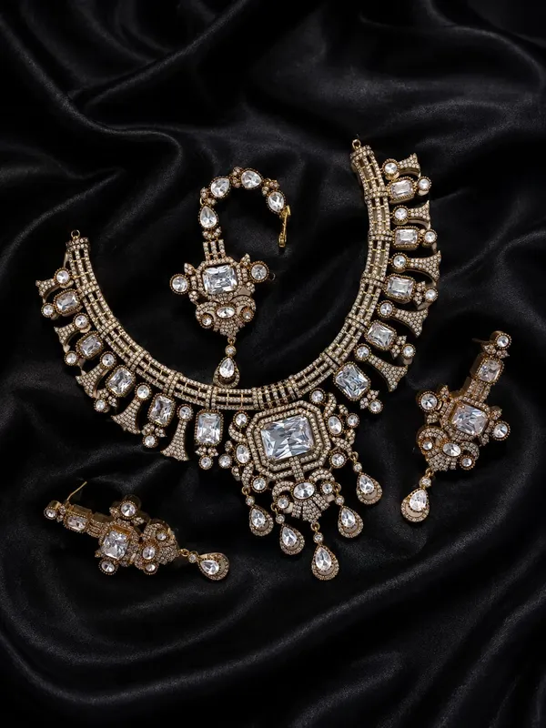 Gold_American_Diamond_Crystal_Bridal_Necklace_Set_With_Earrings_For_Women