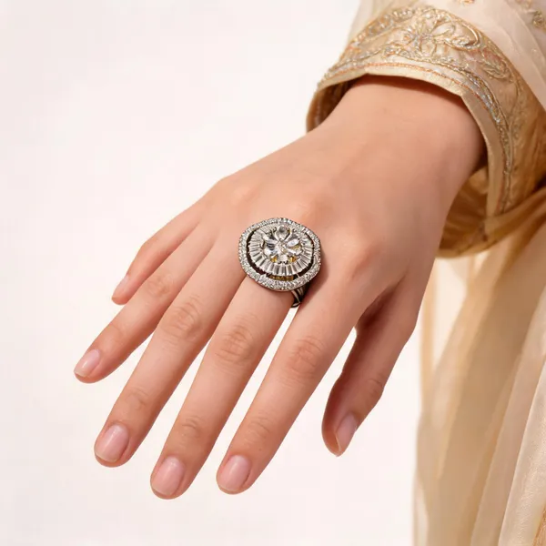 Silver_American_Diamond_Crystal_Floral_Baguette_Statement_Ring_For_Women