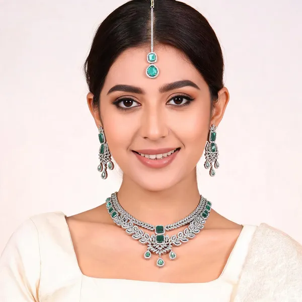 Silver_And_Green_American_Diamond_Green_Stone_Floral_Necklace_Set_With_Earrings_For_Women