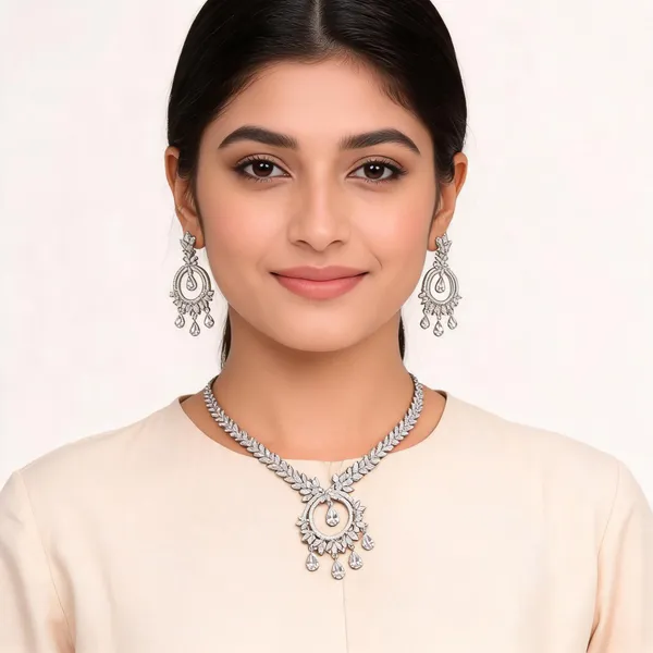 Silver_American_Diamond_Leaf_Stone_Necklace_Set_With_Earrings_For_Women