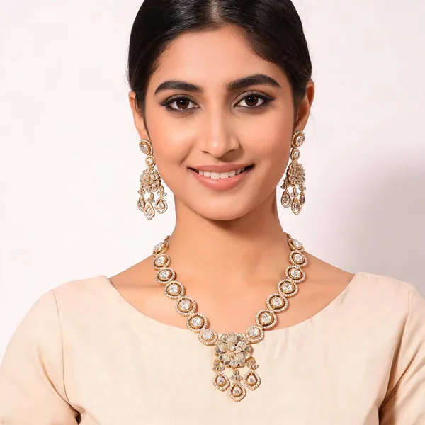 Gold_American_Diamond_Traditional_Stone_Necklace_Set_With_Earrings_For_Women