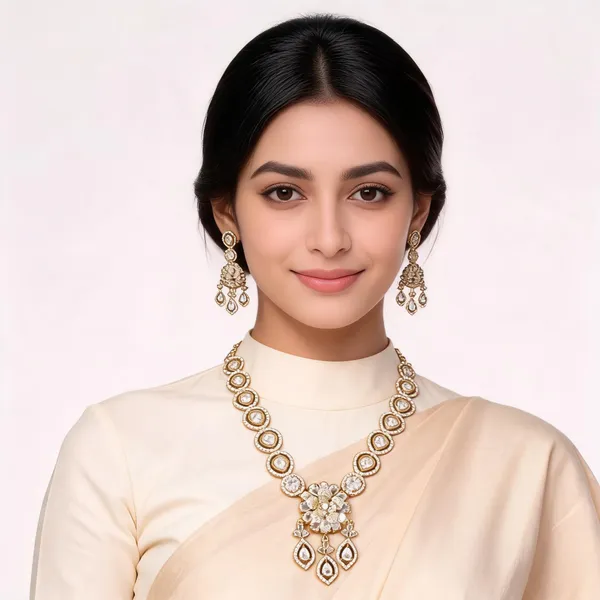 Gold_American_Diamond_Traditional_Stone_Necklace_Set_With_Earrings_For_Women