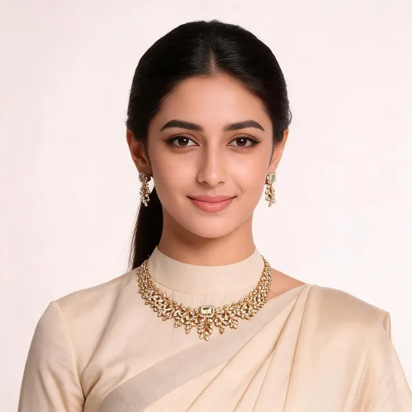 American_Diamond_Floral_Leaf_Necklace_Set_With_Earrings_For_Women