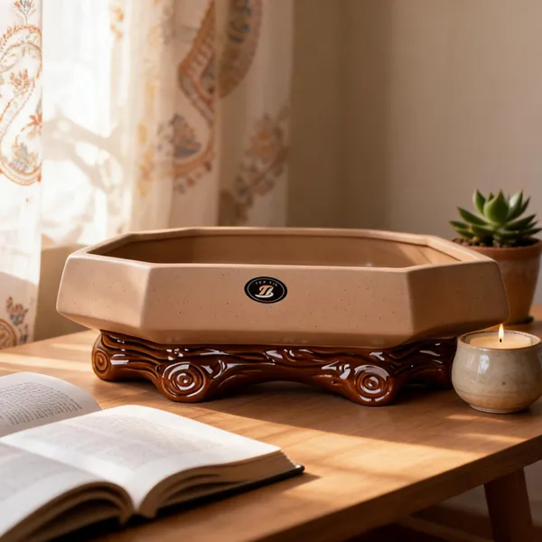 Tan_And_Dark_Brown_Ceramic_Decorative_Raised_Planter_Living_Areas