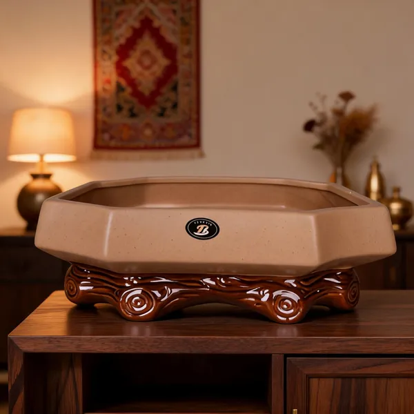 Tan_And_Dark_Brown_Ceramic_Decorative_Raised_Planter_Living_Areas