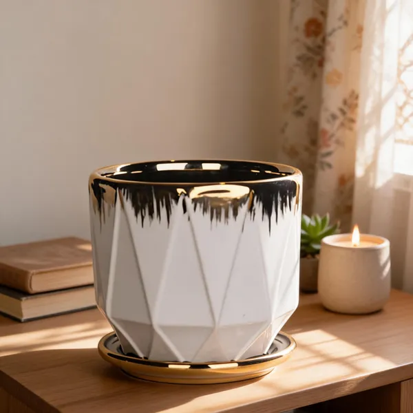 White_And_Gold_Ceramic_Planter_Pot_Living_Areas