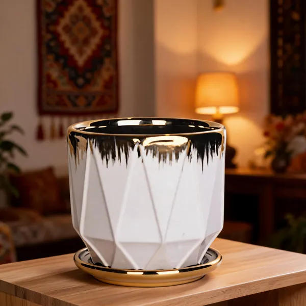 White_And_Gold_Ceramic_Planter_Pot_Living_Areas