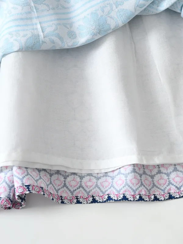 Bella_Moda_Cotton_3/4_Th_Sleeves_Fit_And_Flare_Printed_Dress_Blue