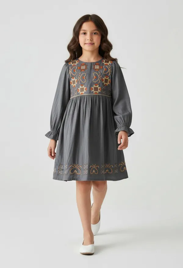 Bella_Moda_Girls_Woven_Embroidered_Long_Sleeve_Fit_And_Flare_Dress