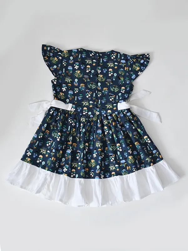 Bella_Moda_Cotton_Half_Sleeves_Front_Bow_Knott_Printed_Dress_Navy_Blue