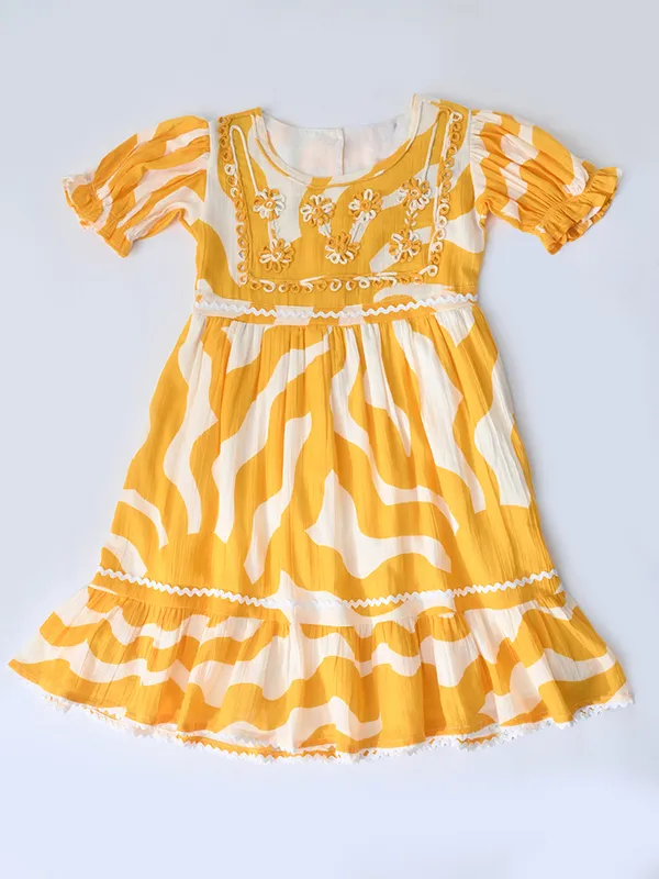 Girls_Cotton_Woven_Dress_With_Aari_Work_Embroidered_Yoke_And_Puff_Sleeves_Yellow